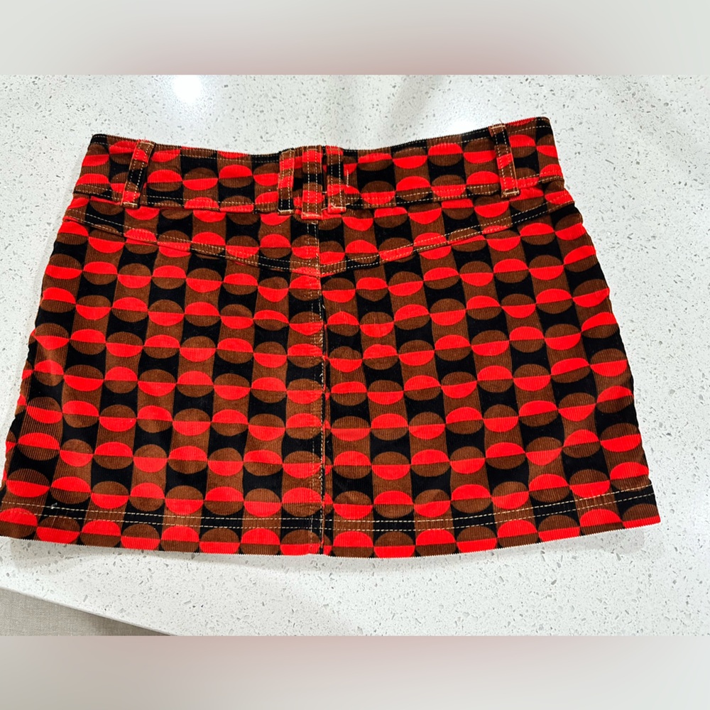 FREE PEOPLE WE THE FREE JOANIE CORDUROY MINI SKIRT - Geometric Red and Black - Picture 4 of 8